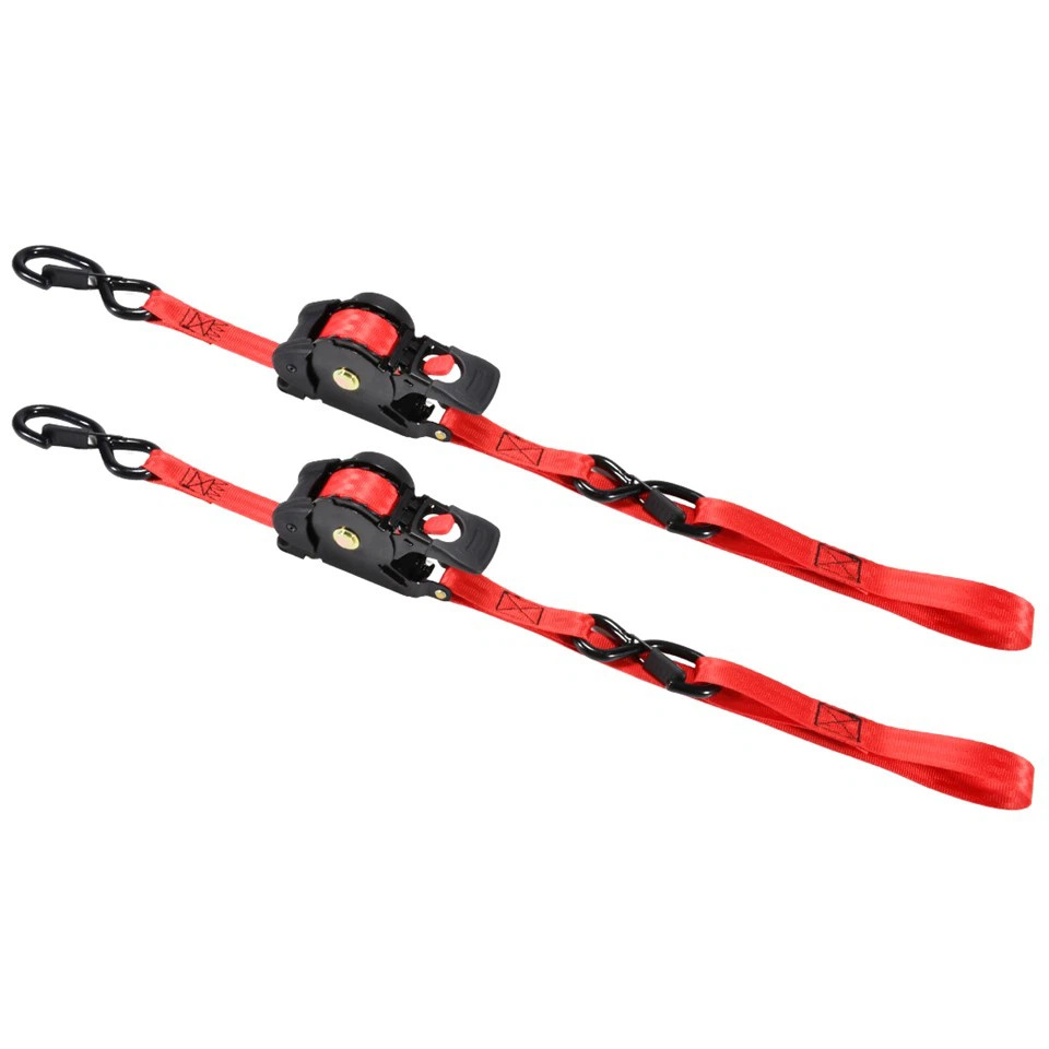 1" X 10FT Motocycle Retractable Ratchet Tie Down Strap With Integrated Soft Loop
