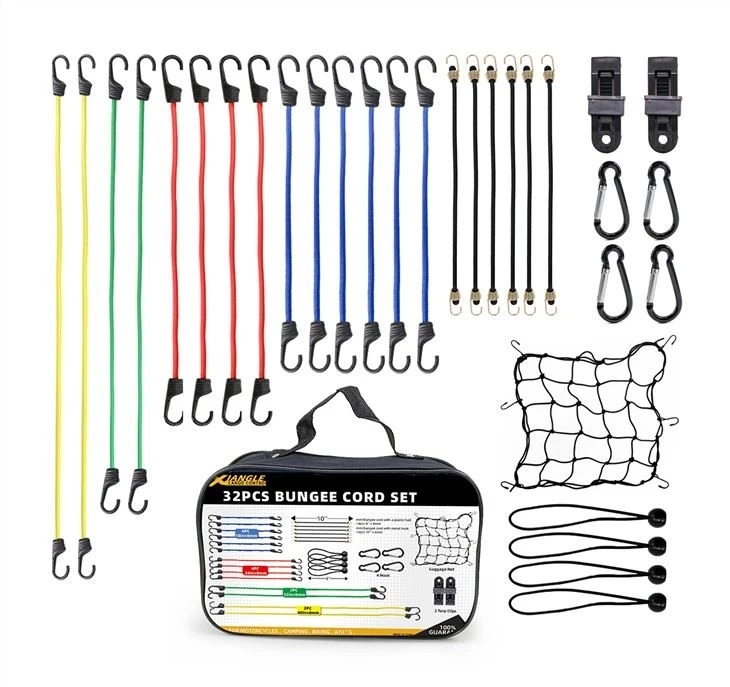 32-Pack Bungee Cord Sets Custom Tie-Up Mini Hook Ball Tent Clip Cargo Net Kit Package