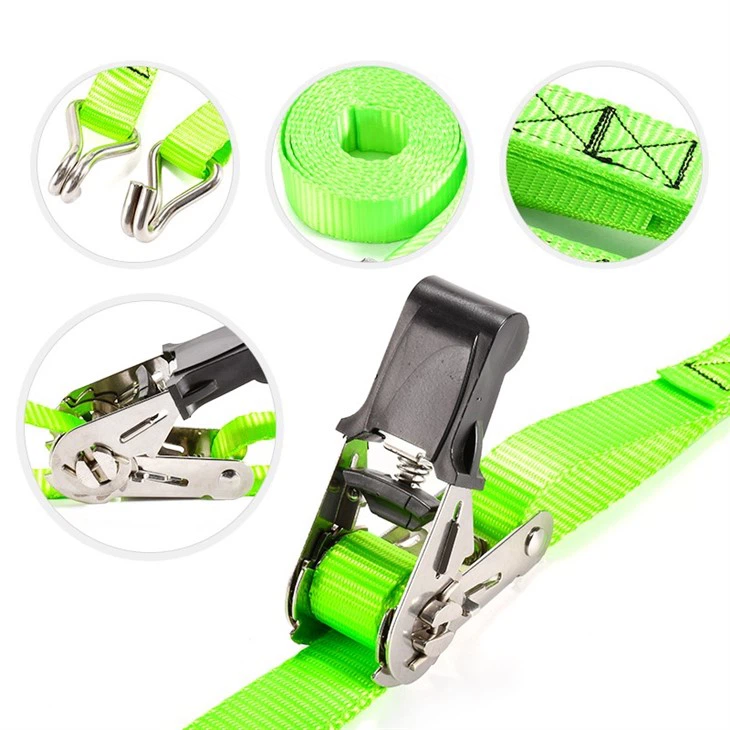 1 Inch Stainless Steel Rubber Handle Ratchet Strap With Double J Hooks