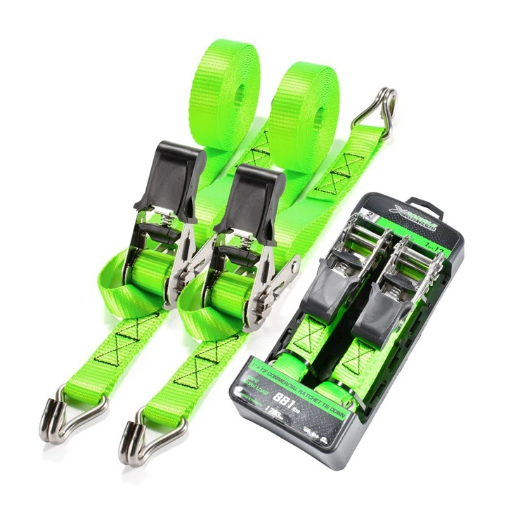 1 Inch Stainless Steel Rubber Handle Ratchet Strap With Double J Hooks