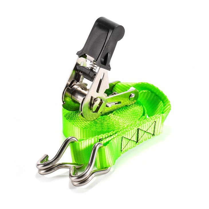 1 Inch Stainless Steel Rubber Handle Ratchet Strap With Double J Hooks