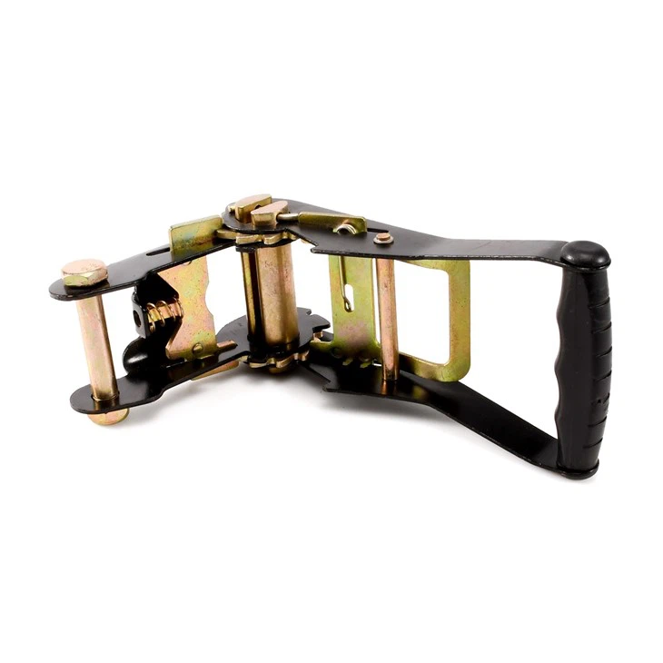 Black Coated Truck Lashing Ratchet Belt Buckle With Wide Rubber Handle