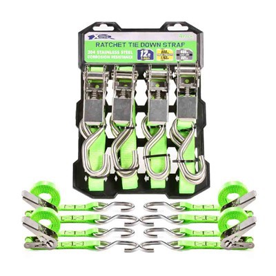 4pk Heavy Duty Stainless Steel Power Ratchet Strap With S Hooks